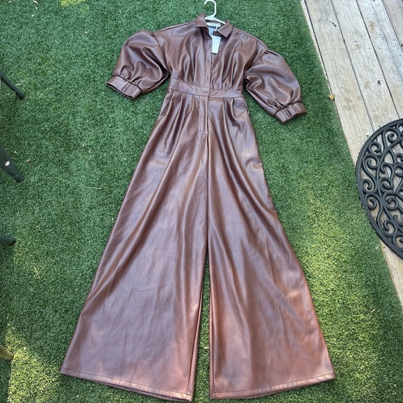 B. Freedom Brown Vegan Leather Sloan Jumpsuit, Women’s Size Medium, NWT - Picture 10 of 15
